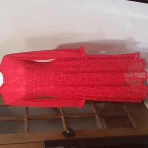 TICOSA Red Lace long sleeve midi Dress SZ L